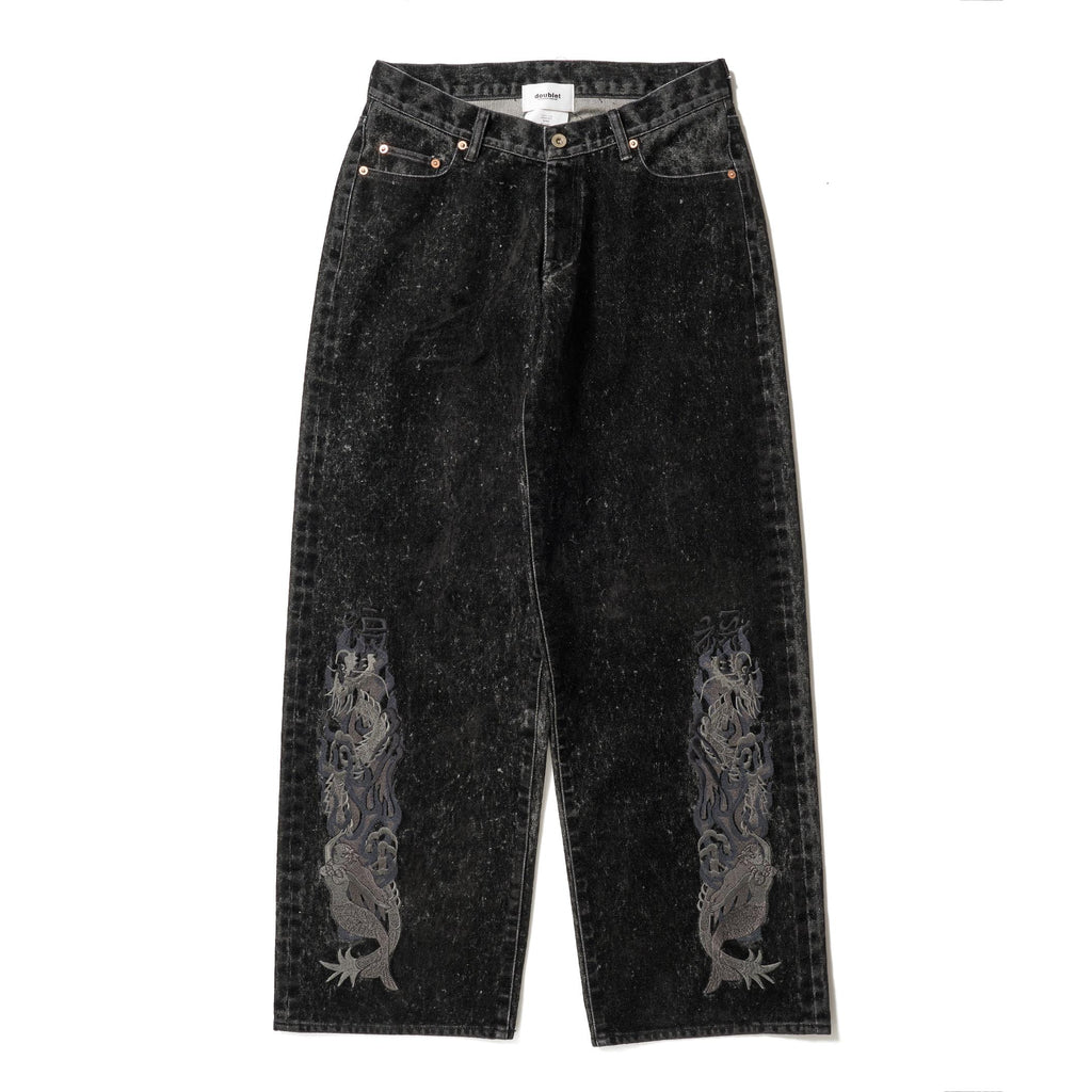 FLOCKED DENIM EMBROIDERED PANTS – doublet