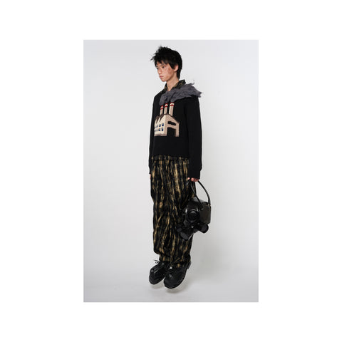 SMOKING FACTORY INTARSIA KNIT PULLOVER: BLACK