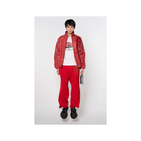 BASKETBALL SHOE POCKET LEATHER JACKET : RED
