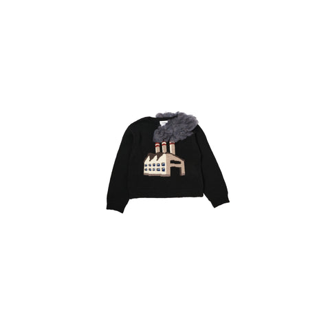 SMOKING FACTORY INTARSIA KNIT PULLOVER: BLACK