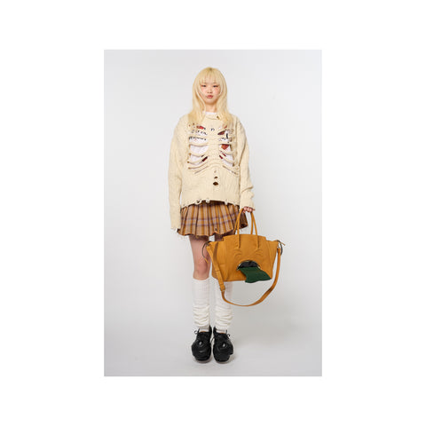 RIB CAGE CABLE KNIT PULLOVER：IVORY