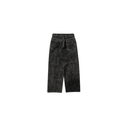 FLOCKED DENIM EMBROIDERED PANTS
