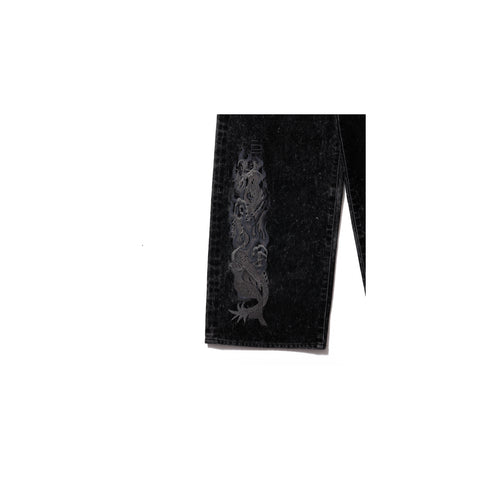 FLOCKED DENIM EMBROIDERED PANTS