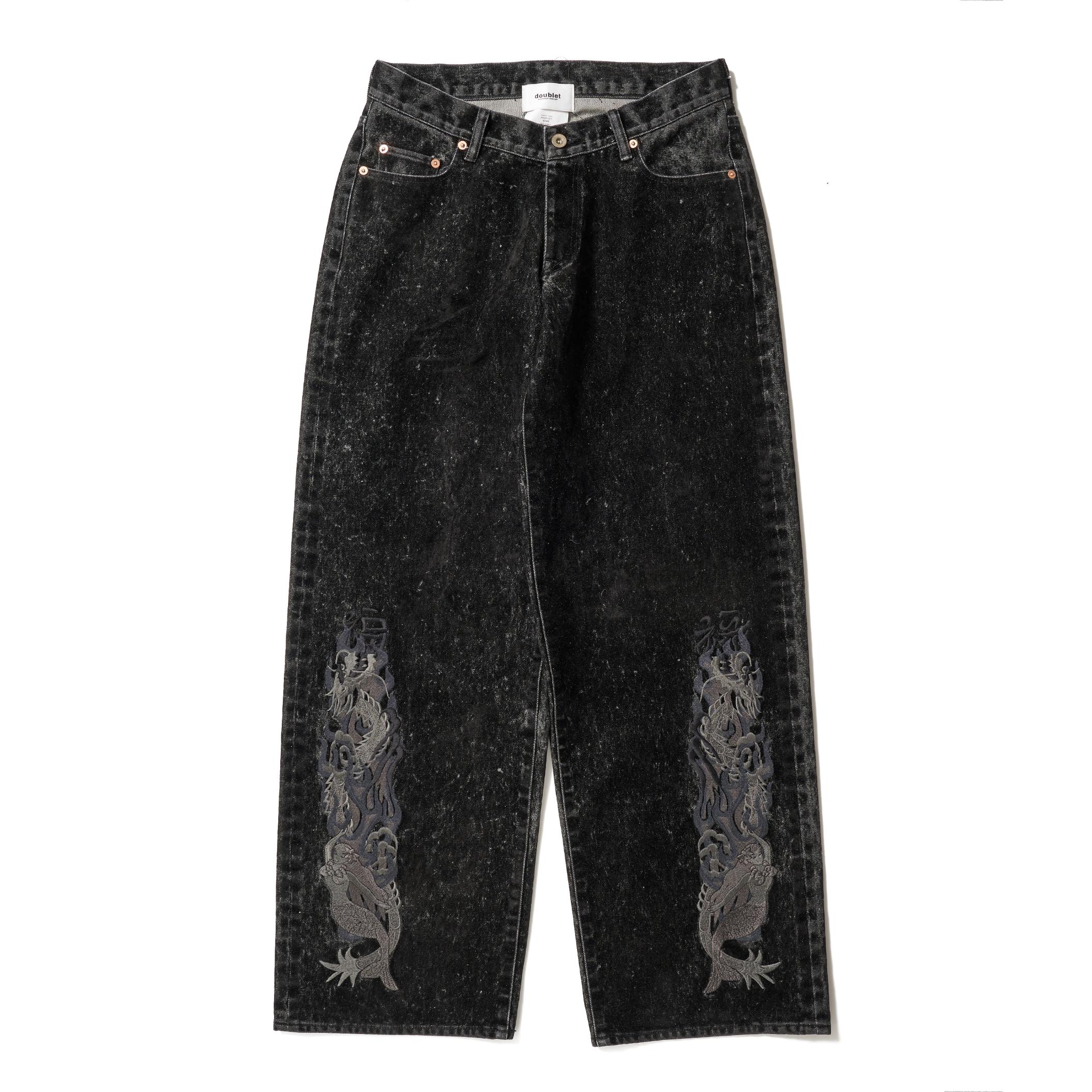 FLOCKED DENIM EMBROIDERED PANTS – doublet