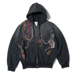 EMBROIDERED CHAIN ZIP-UP HOODIE