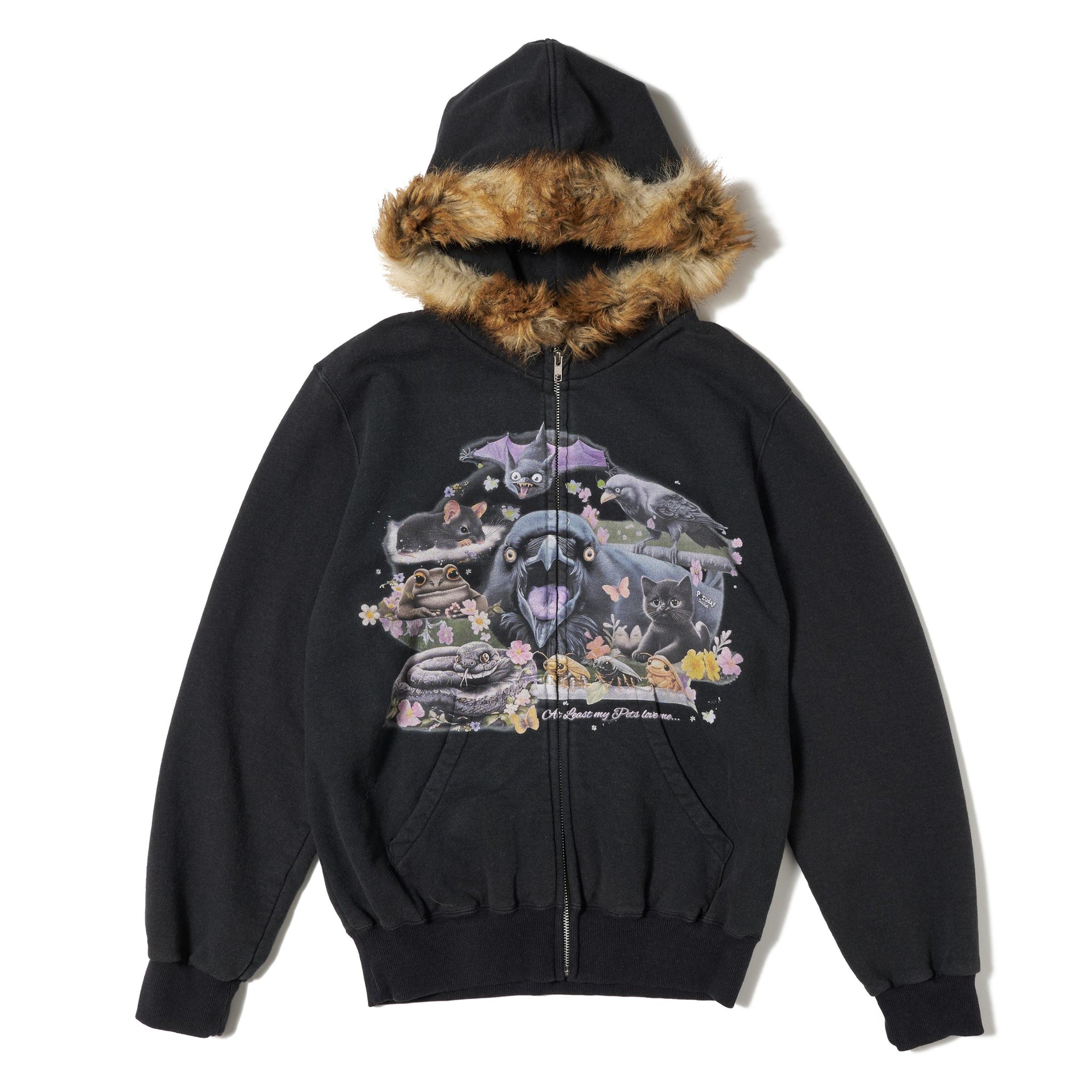 FURRY COLLAR ZIP-UP HOODIE