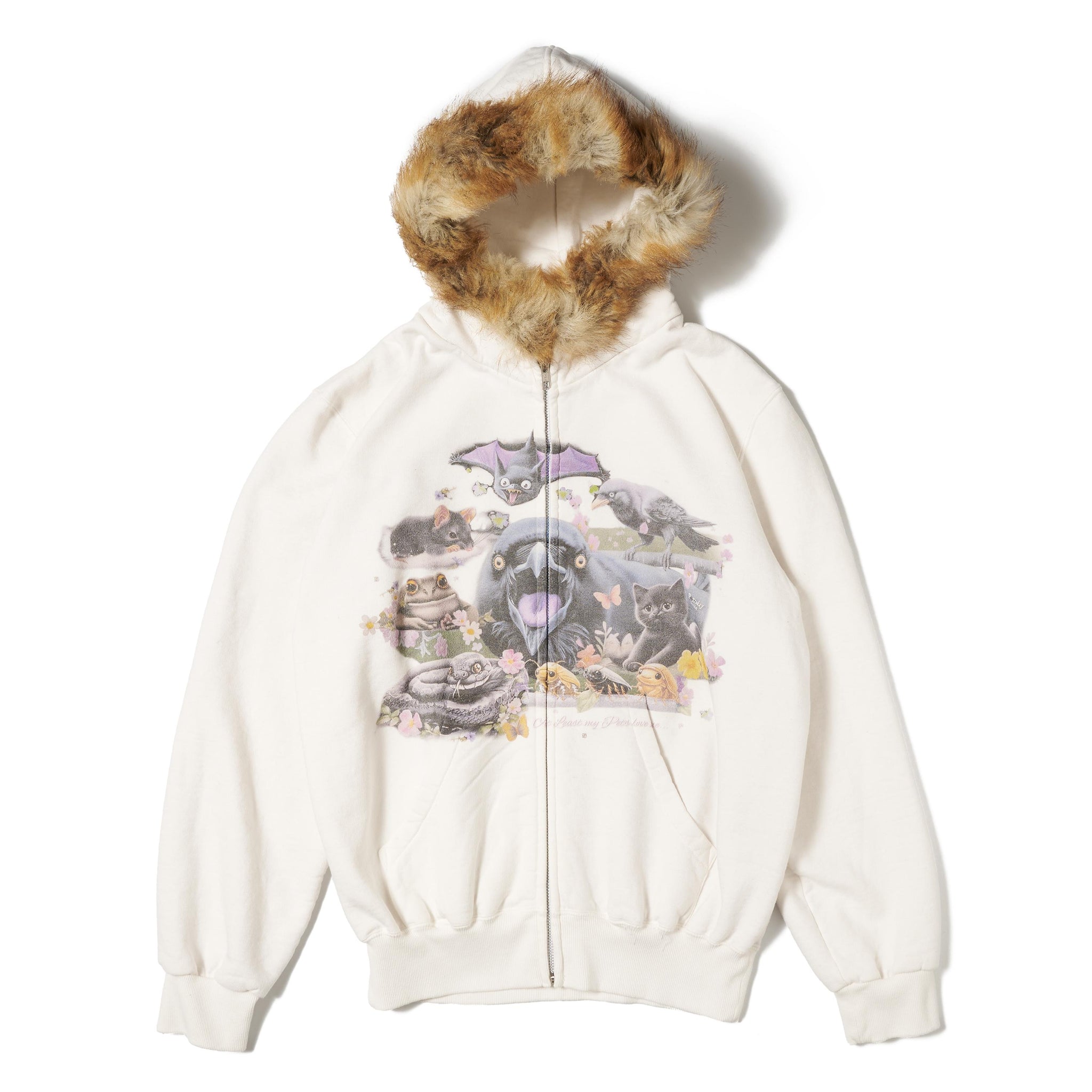 FURRY COLLAR ZIP-UP HOODIE
