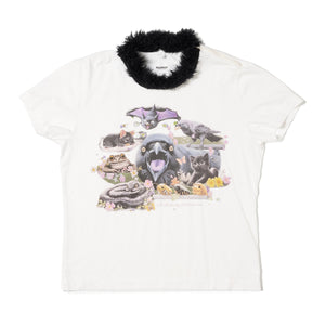 FURRY COLLAR ZIP-UP T-SHIRT
