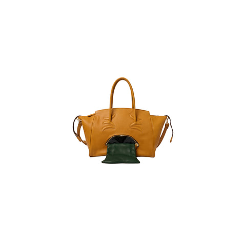 VOMITING EMOJI LEATHER BAG : CAMEL