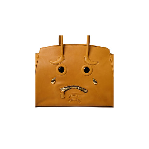 PLEADING EMOJI LEATHER BAG : CAMEL