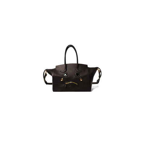 PLEADING EMOJI LEATHER BAG : BLACK