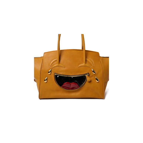 LAUGHING EMOJI LEATHER BAG : CAMEL