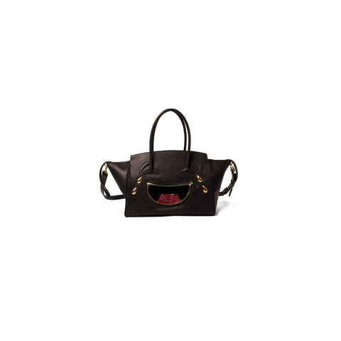 LAUGHING EMOJI LEATHER BAG : BLACK