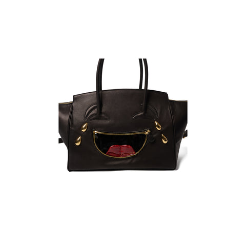 LAUGHING EMOJI LEATHER BAG : BLACK