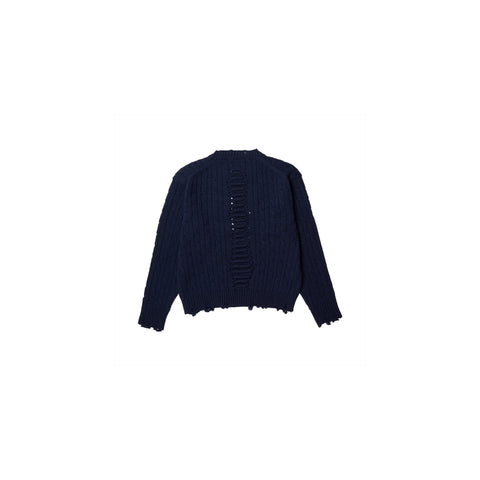 RIB CAGE CABLE KNIT PULLOVER：NAVY