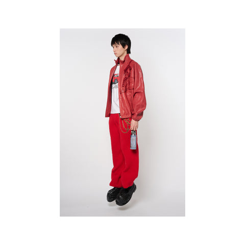 BASKETBALL SHOE POCKET LEATHER JACKET : 红色