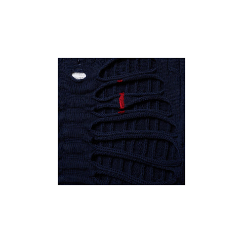RIB CAGE CABLE KNIT VEST: NAVY