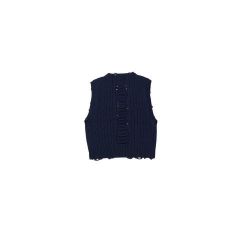 RIB CAGE CABLE KNIT VEST: NAVY