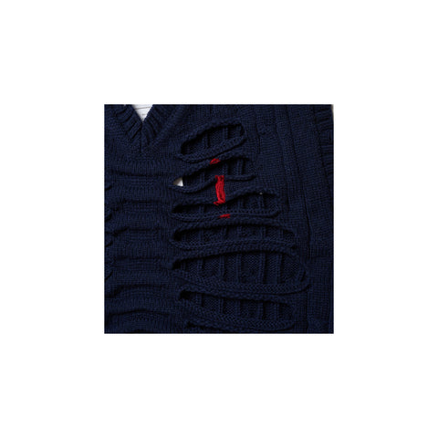 RIB CAGE CABLE KNIT PULLOVER：NAVY