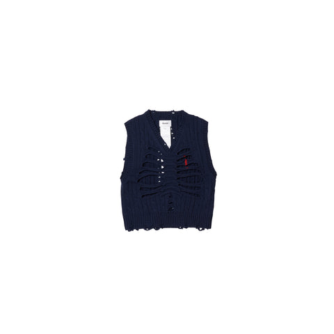 RIB CAGE CABLE KNIT VEST: NAVY
