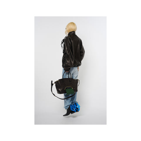 BASKETBALL SHOE POCKET LEATHER JACKET : 黑色