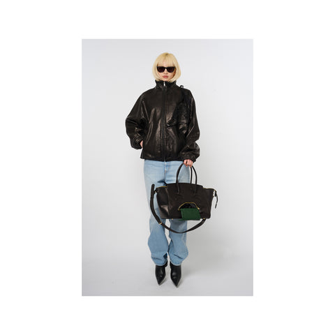 BASKETBALL SHOE POCKET LEATHER JACKET : BLACK