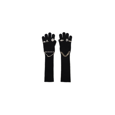 JEWELRY ATTACHED LONG GLOVES / SMALL: BLACK SILVER