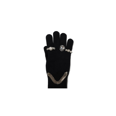 JEWELRY ATTACHED LONG GLOVES / SMALL: BLACK SILVER