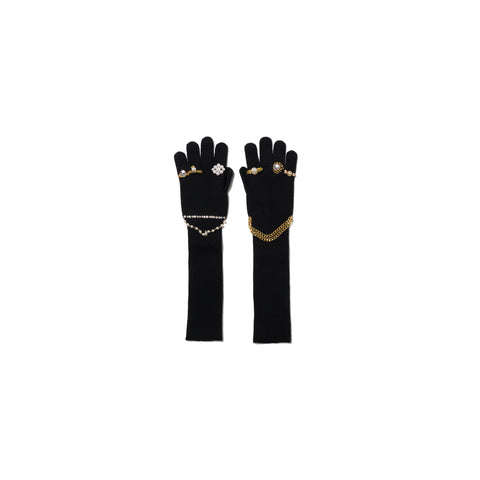 JEWELRY ATTACHED LONG GLOVES / SMALL: BLACK GOLD