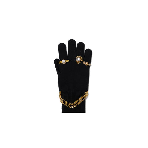 JEWELRY ATTACHED LONG GLOVES / SMALL: BLACK GOLD